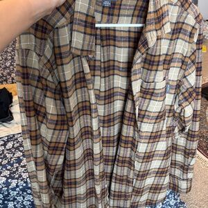 Eddie Bauer Plaid Button-Down Shirt in Tan, Navy & Brown